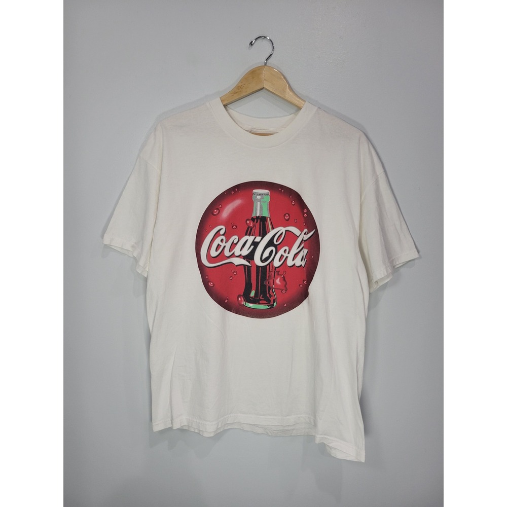 Hanes Heavyweight 1998 Coca-Cola Graphic T-Shirt XL White Coke Bottle Vintage